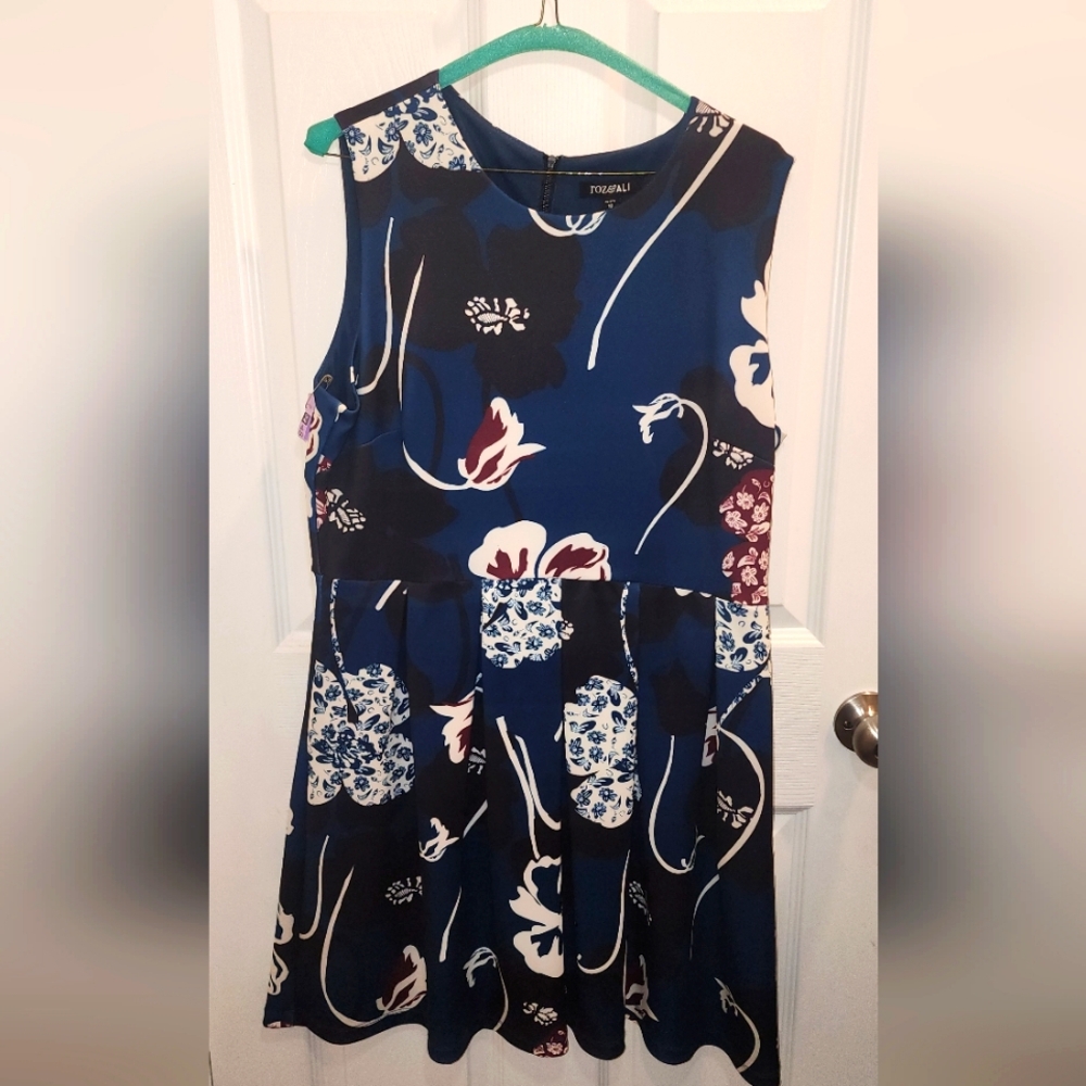 Roz And Ali Blue Floral Sleeveless Dress